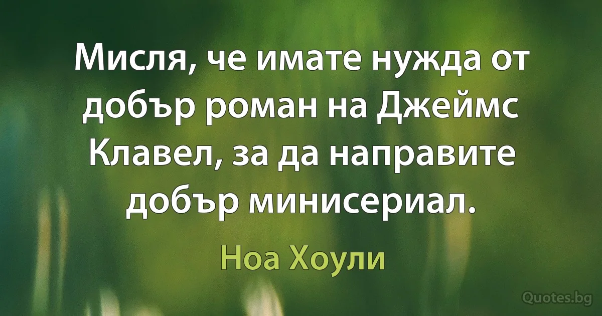 Мисля, че имате нужда от добър роман на Джеймс Клавел, за да направите добър минисериал. (Ноа Хоули)