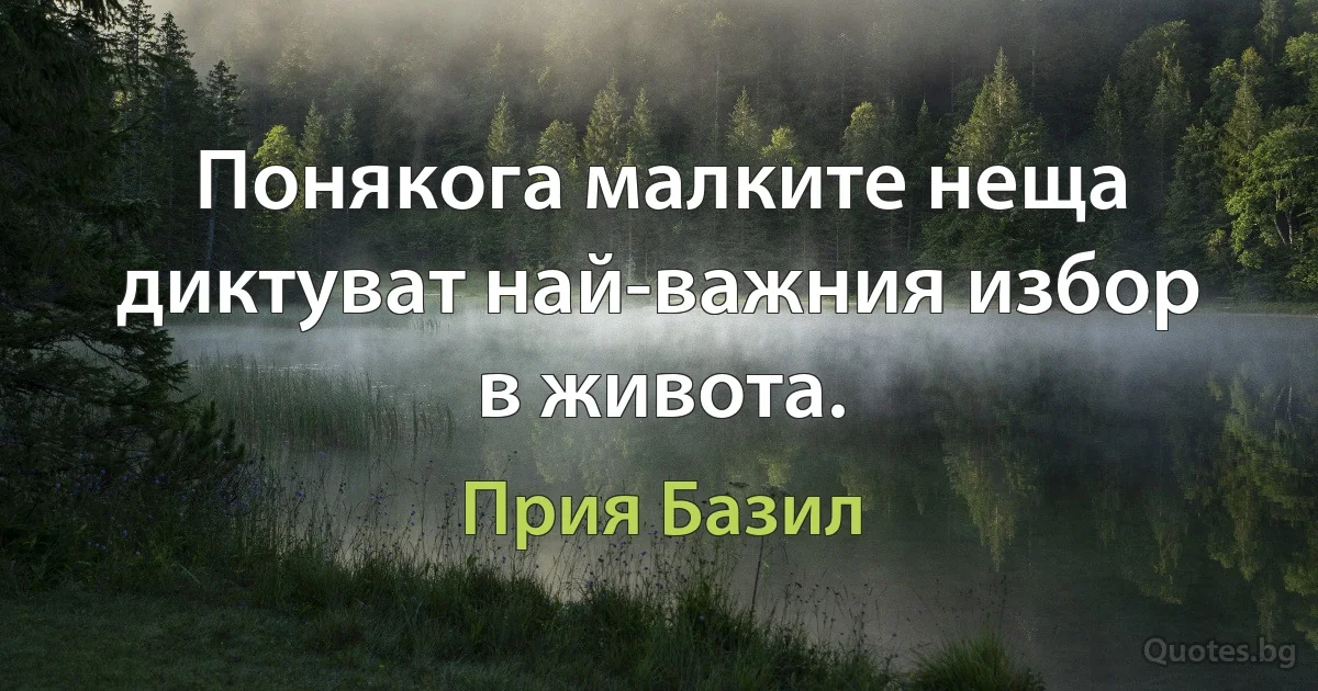 Понякога малките неща диктуват най-важния избор в живота. (Прия Базил)