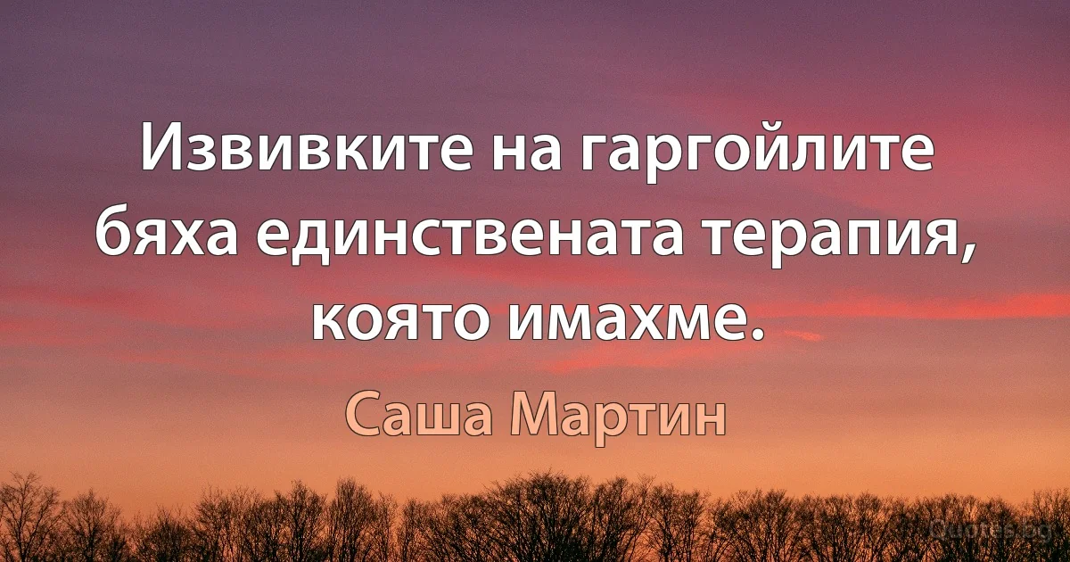 Извивките на гаргойлите бяха единствената терапия, която имахме. (Саша Мартин)