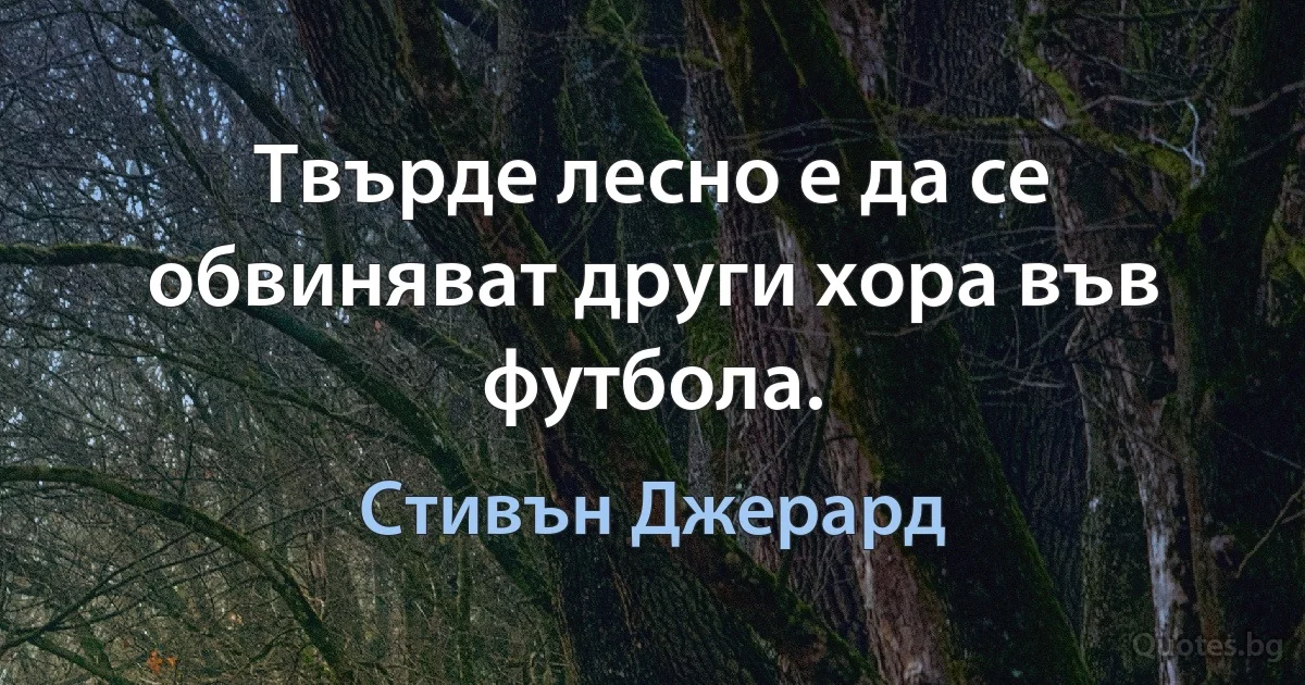 Твърде лесно е да се обвиняват други хора във футбола. (Стивън Джерард)