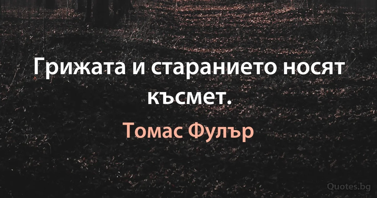 Грижата и старанието носят късмет. (Томас Фулър)