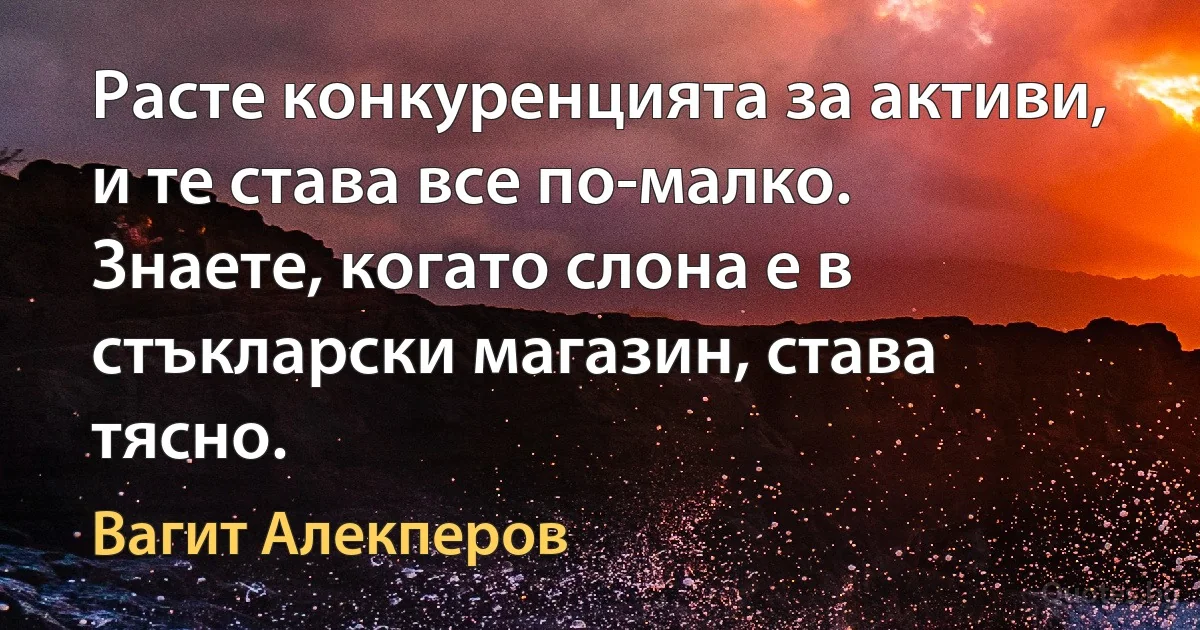 Расте конкуренцията за активи, и те става все по-малко. Знаете, когато слона е в стъкларски магазин, става тясно. (Вагит Алекперов)