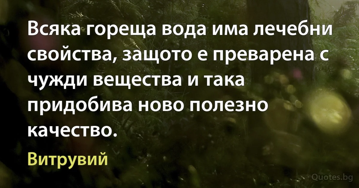 Всяка гореща вода има лечебни свойства, защото е преварена с чужди вещества и така придобива ново полезно качество. (Витрувий)