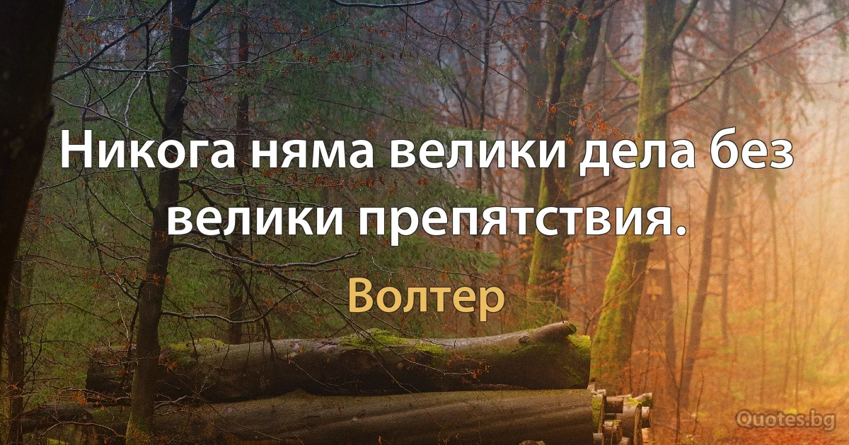 Никога няма велики дела без велики препятствия. (Волтер)