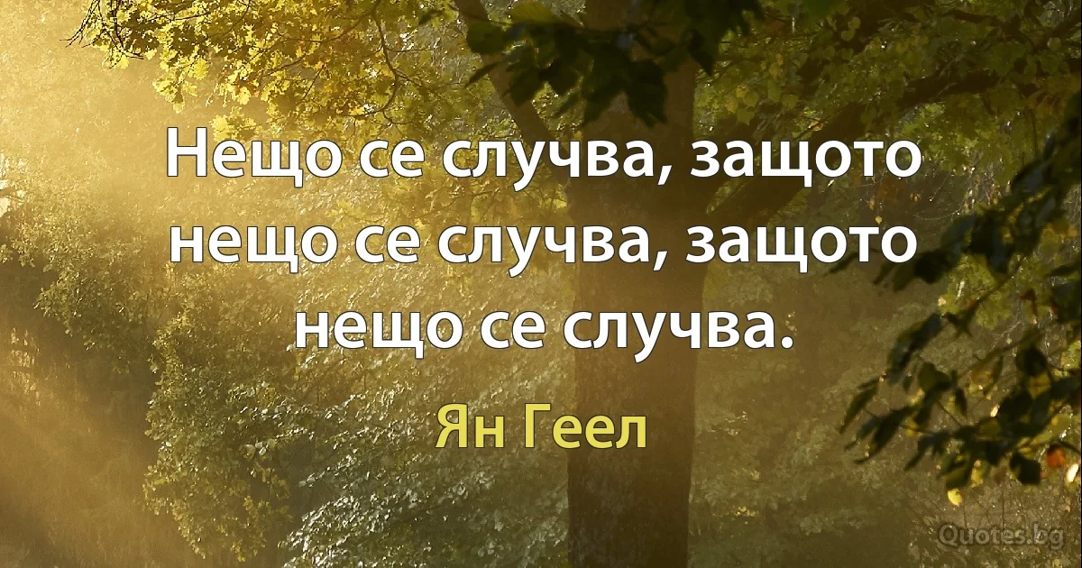 Нещо се случва, защото нещо се случва, защото нещо се случва. (Ян Геел)