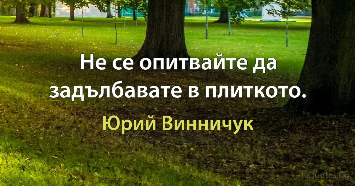 Не се опитвайте да задълбавате в плиткото. (Юрий Винничук)