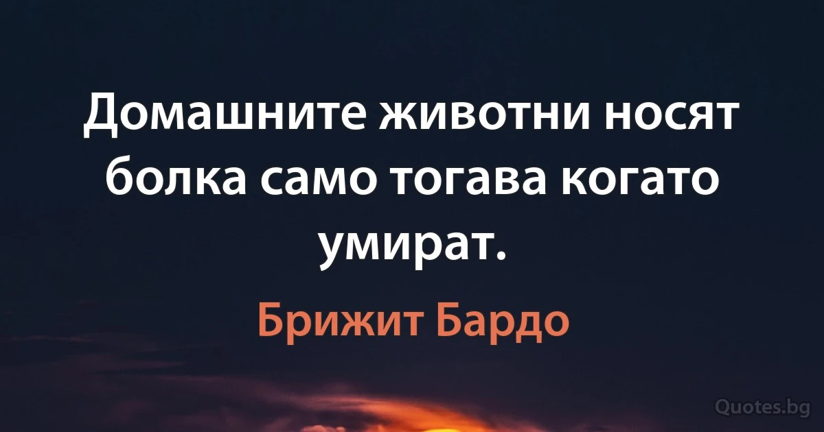 Домашните животни носят болка само тогава когато умират. (Брижит Бардо)