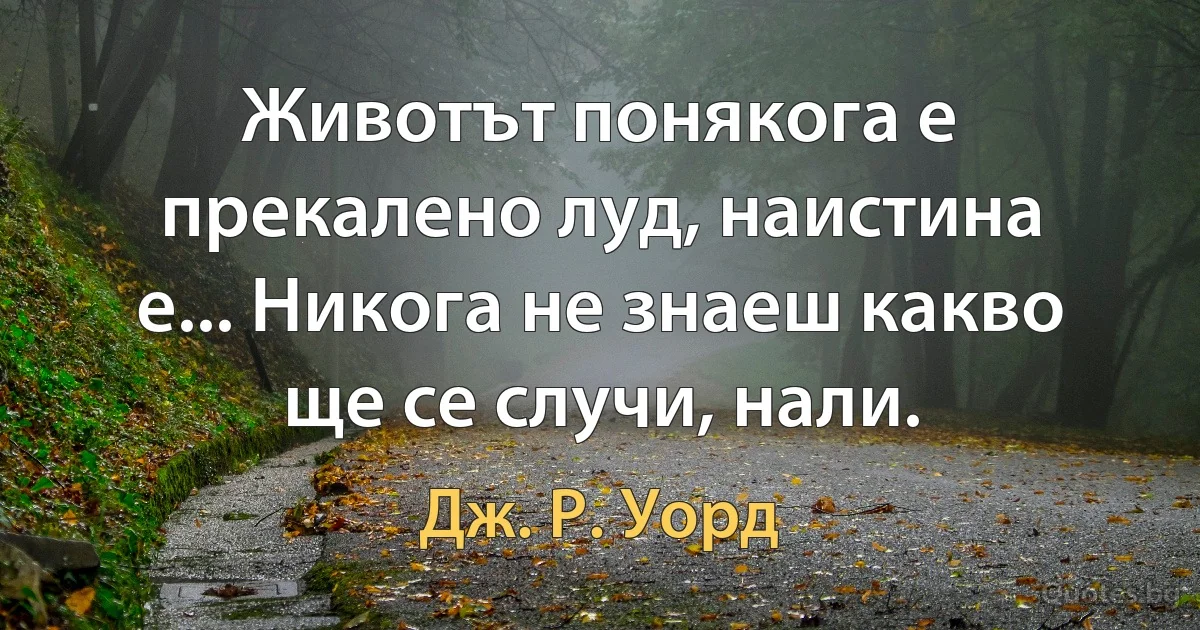 Животът понякога е прекалено луд, наистина е... Никога не знаеш какво ще се случи, нали. (Дж. Р. Уорд)