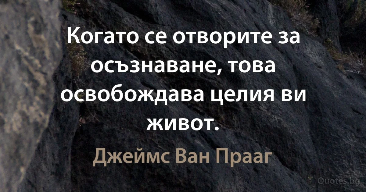 Когато се отворите за осъзнаване, това освобождава целия ви живот. (Джеймс Ван Прааг)