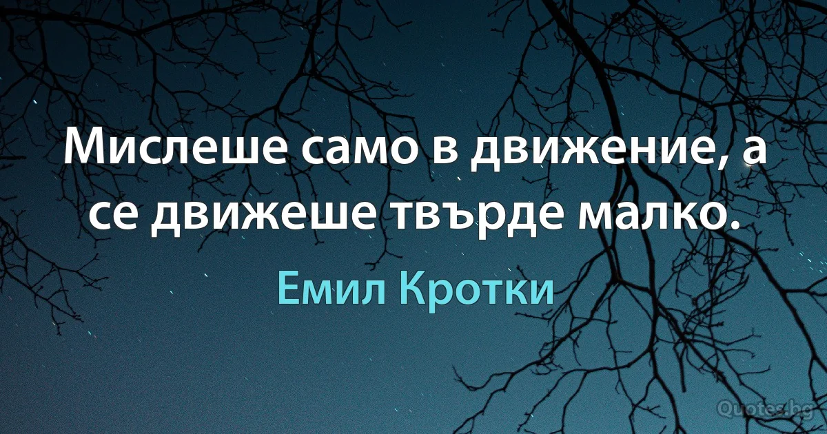 Мислеше само в движение, а се движеше твърде малко. (Емил Кротки)