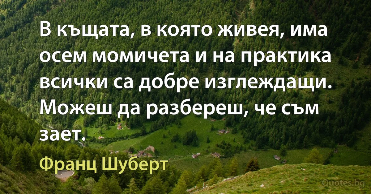 В къщата, в която живея, има осем момичета и на практика всички са добре изглеждащи. Можеш да разбереш, че съм зает. (Франц Шуберт)