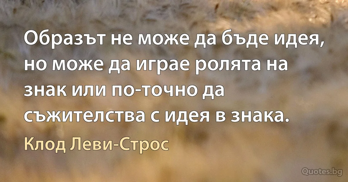 Образът не може да бъде идея, но може да играе ролята на знак или по-точно да съжителства с идея в знака. (Клод Леви-Строс)