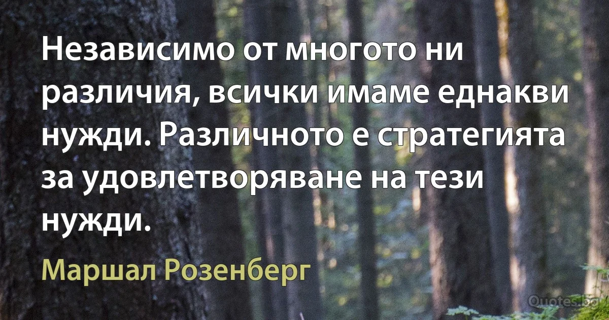 Независимо от многото ни различия, всички имаме еднакви нужди. Различното е стратегията за удовлетворяване на тези нужди. (Маршал Розенберг)