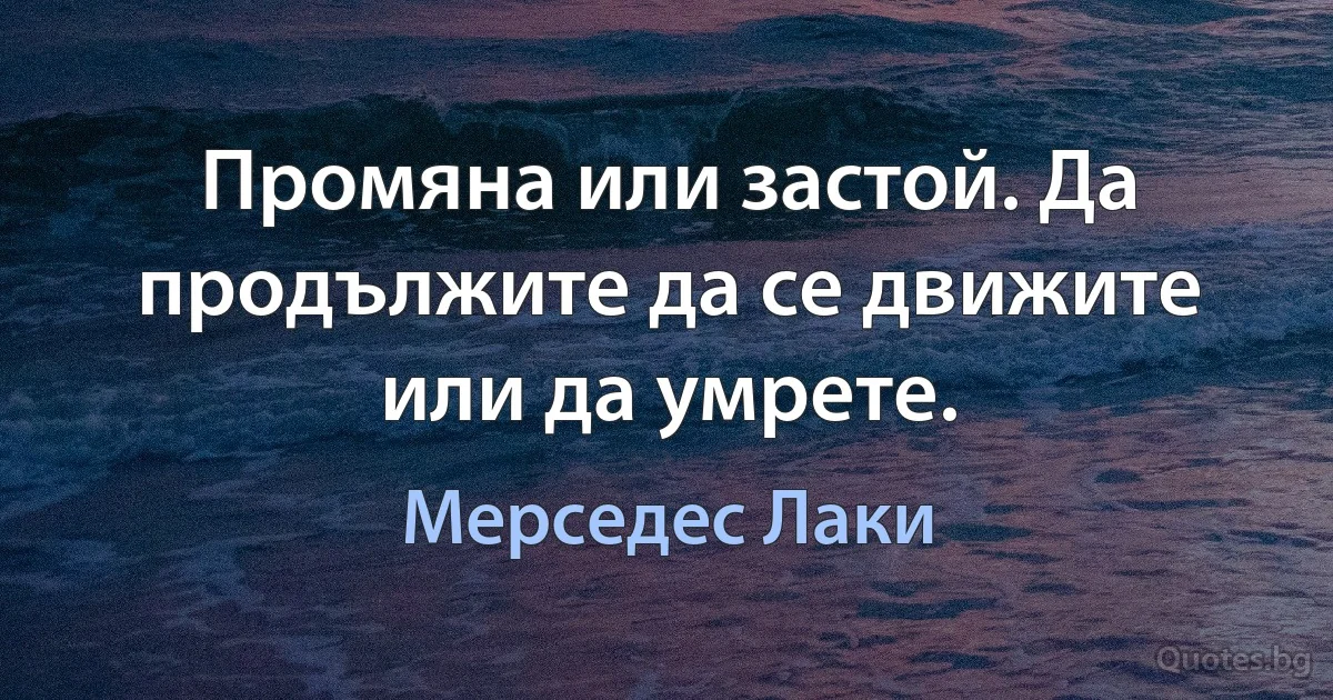 Промяна или застой. Да продължите да се движите или да умрете. (Мерседес Лаки)