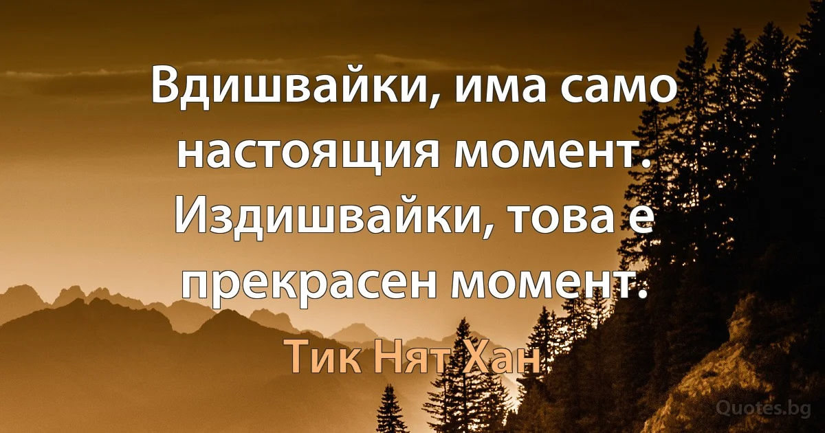 Вдишвайки, има само настоящия момент. Издишвайки, това е прекрасен момент. (Тик Нят Хан)