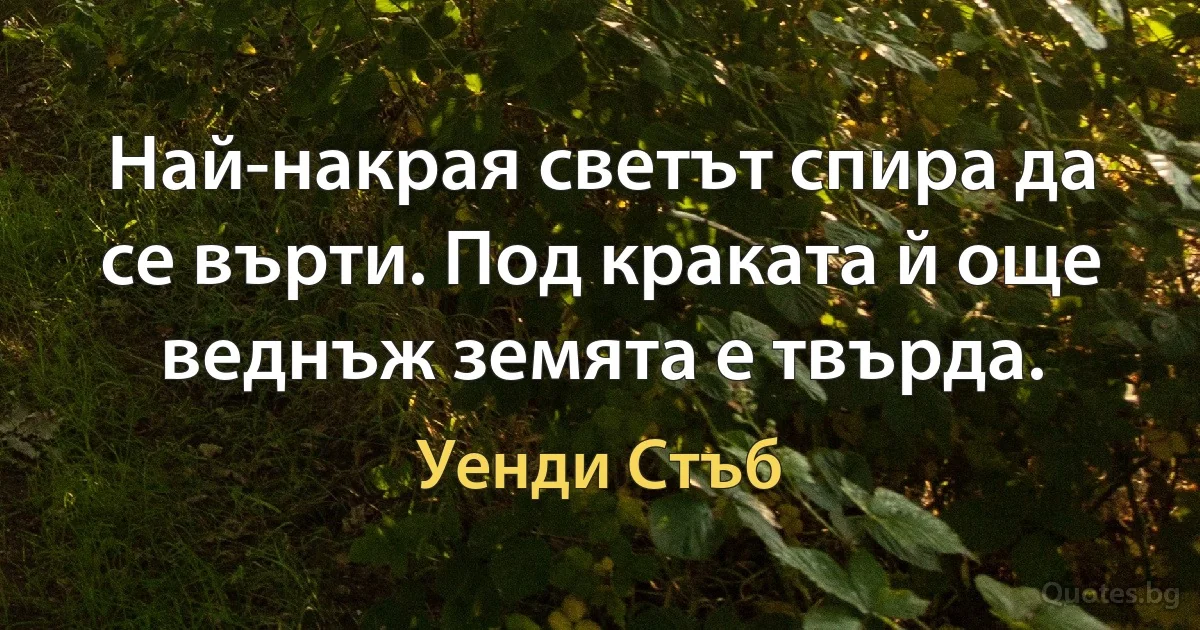 Най-накрая светът спира да се върти. Под краката й още веднъж земята е твърда. (Уенди Стъб)