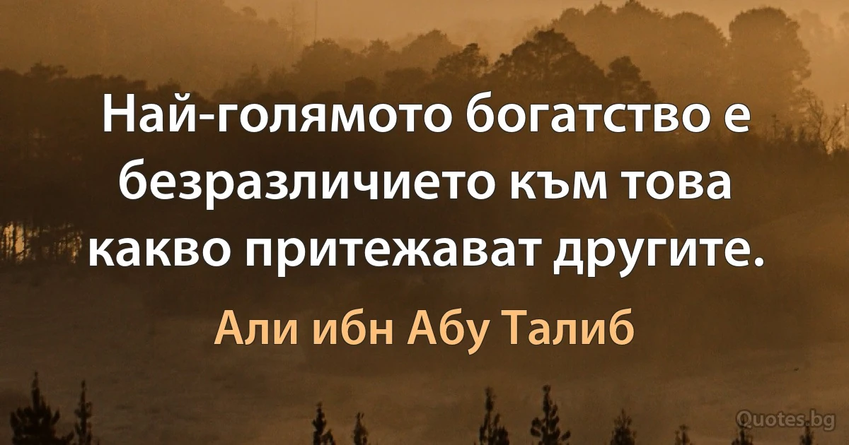 Най-голямото богатство е безразличието към това какво притежават другите. (Али ибн Абу Талиб)