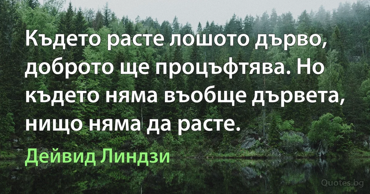 Където расте лошото дърво, доброто ще процъфтява. Но където няма въобще дървета, нищо няма да расте. (Дейвид Линдзи)