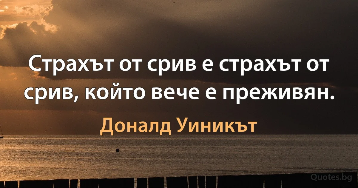 Страхът от срив е страхът от срив, който вече е преживян. (Доналд Уиникът)