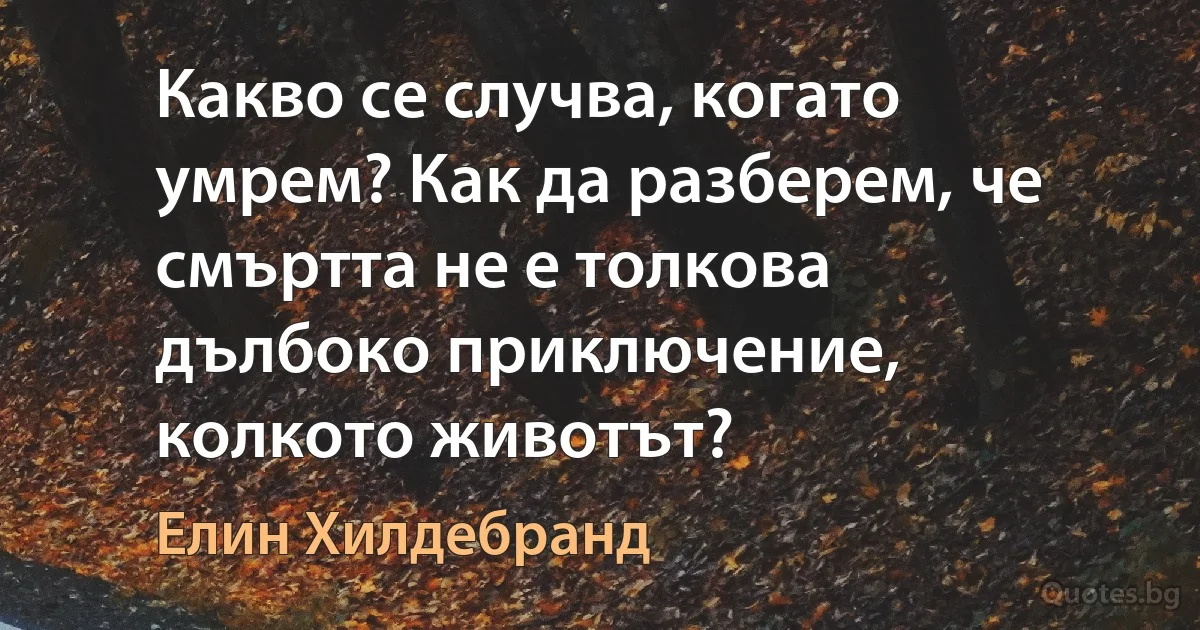 Какво се случва, когато умрем? Как да разберем, че смъртта не е толкова дълбоко приключение, колкото животът? (Елин Хилдебранд)