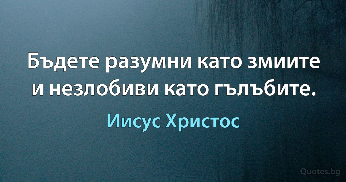 Бъдете разумни като змиите и незлобиви като гълъбите. (Иисус Христос)