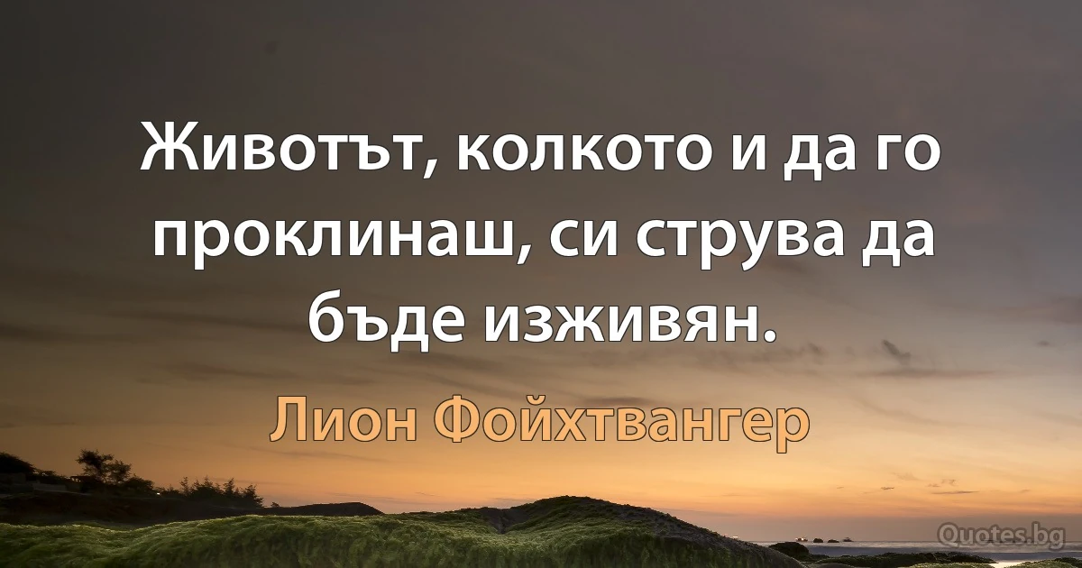 Животът, колкото и да го проклинаш, си струва да бъде изживян. (Лион Фойхтвангер)