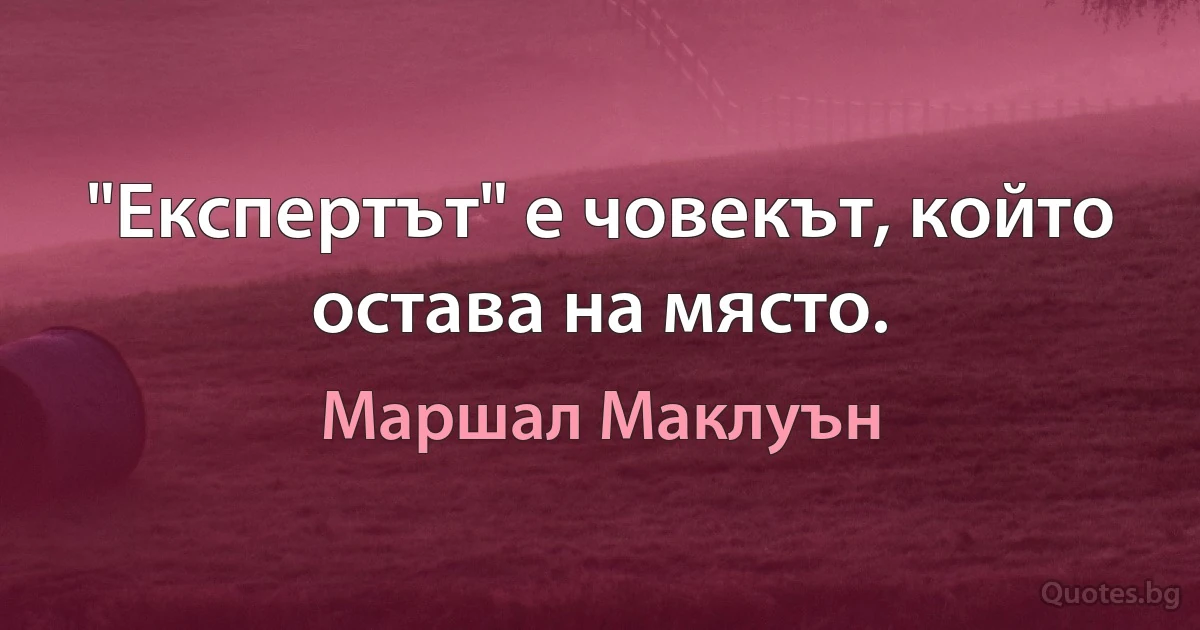 "Експертът" е човекът, който остава на място. (Маршал Маклуън)