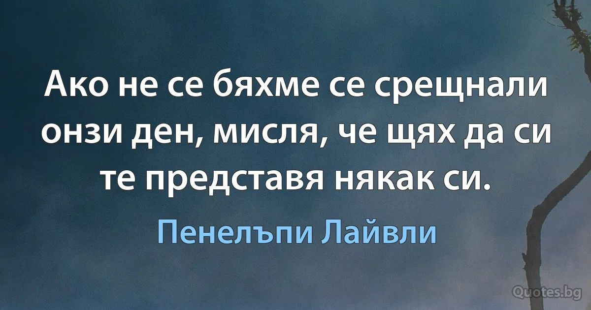 Ако не се бяхме се срещнали онзи ден, мисля, че щях да си те представя някак си. (Пенелъпи Лайвли)