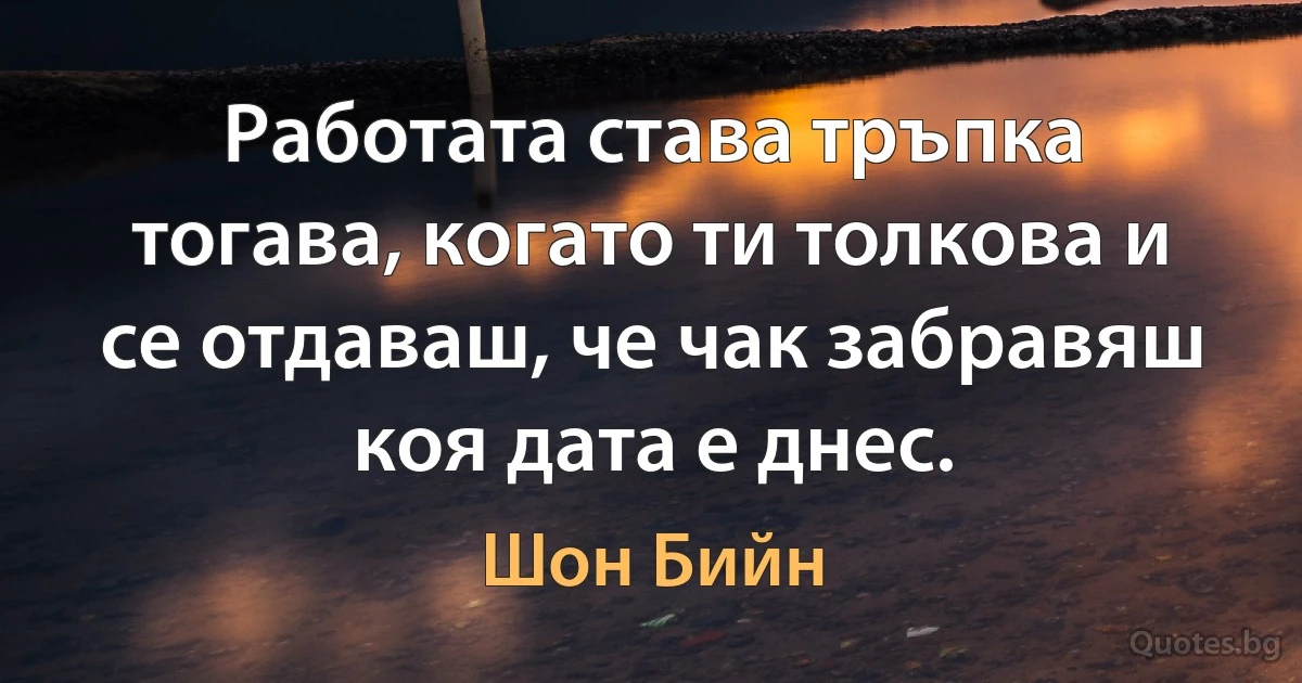 Работата става тръпка тогава, когато ти толкова и се отдаваш, че чак забравяш коя дата е днес. (Шон Бийн)