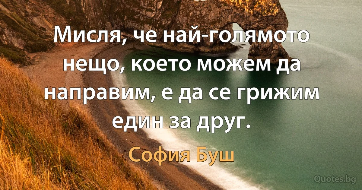 Мисля, че най-голямото нещо, което можем да направим, е да се грижим един за друг. (София Буш)