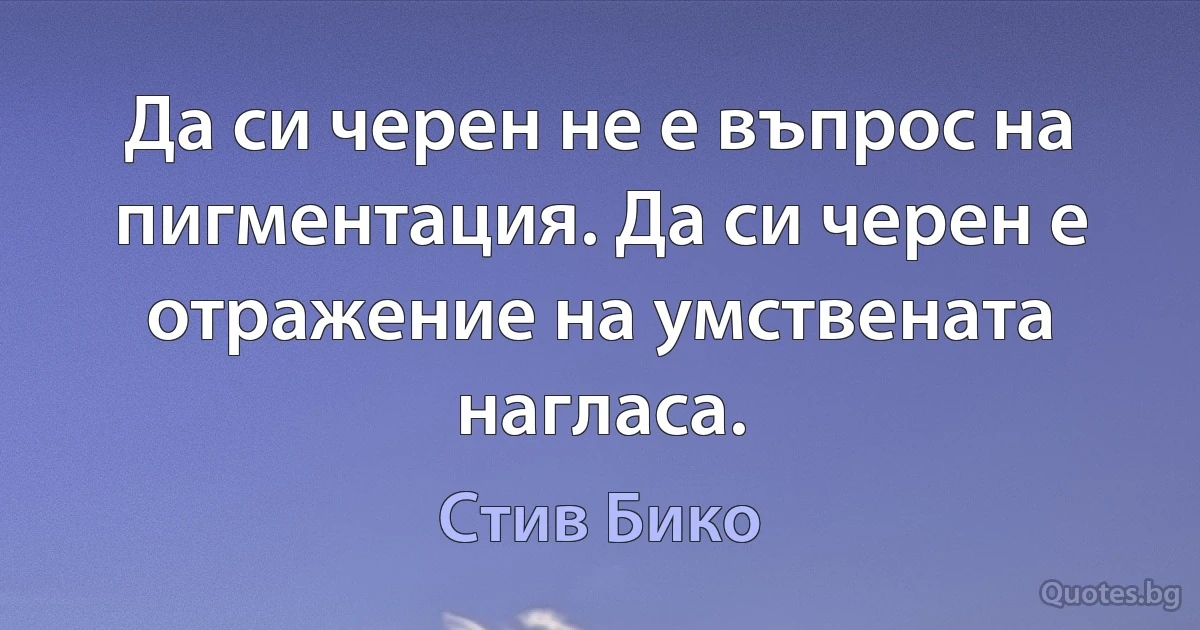 Да си черен не е въпрос на пигментация. Да си черен е отражение на умствената нагласа. (Стив Бико)