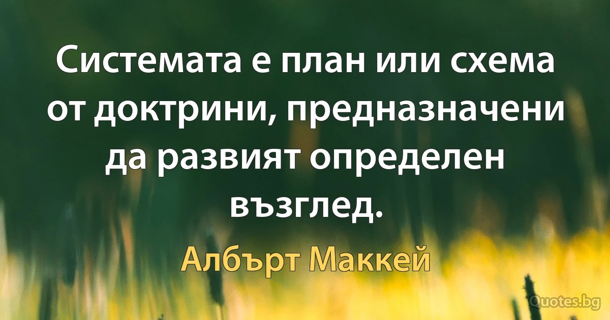 Системата е план или схема от доктрини, предназначени да развият определен възглед. (Албърт Маккей)