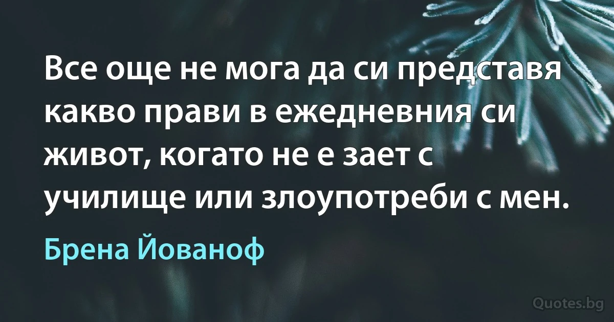 Все още не мога да си представя какво прави в ежедневния си живот, когато не е зает с училище или злоупотреби с мен. (Брена Йованоф)