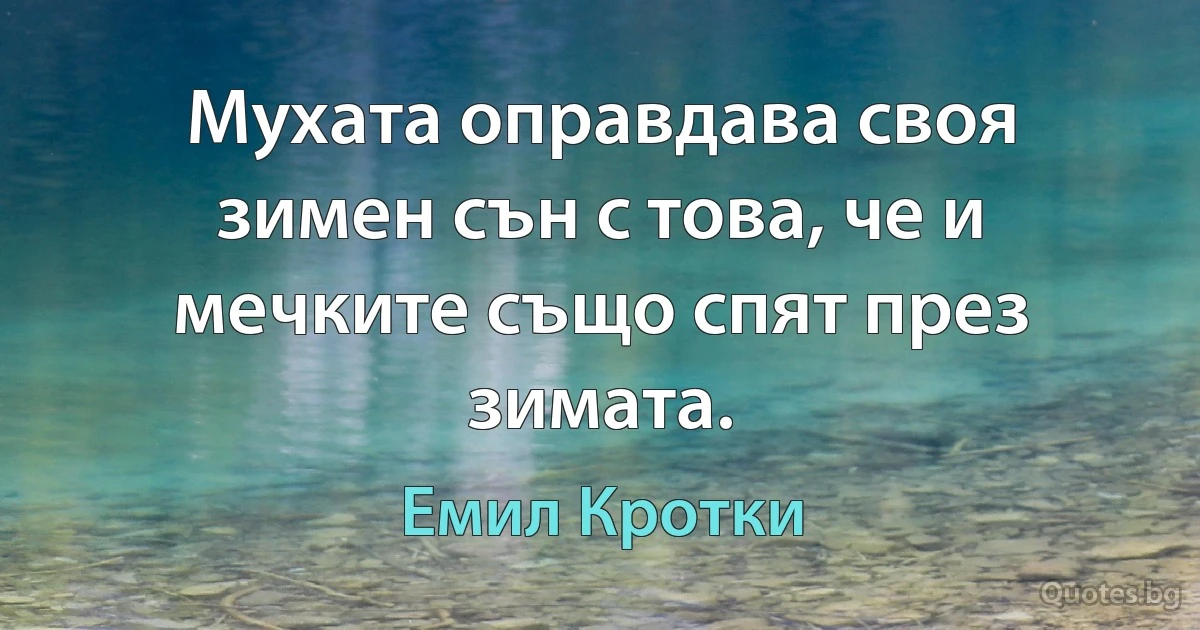 Мухата оправдава своя зимен сън с това, че и мечките също спят през зимата. (Емил Кротки)