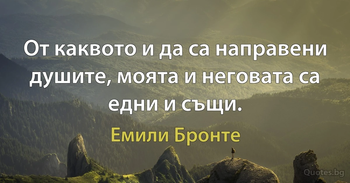 От каквото и да са направени душите, моята и неговата са едни и същи. (Емили Бронте)