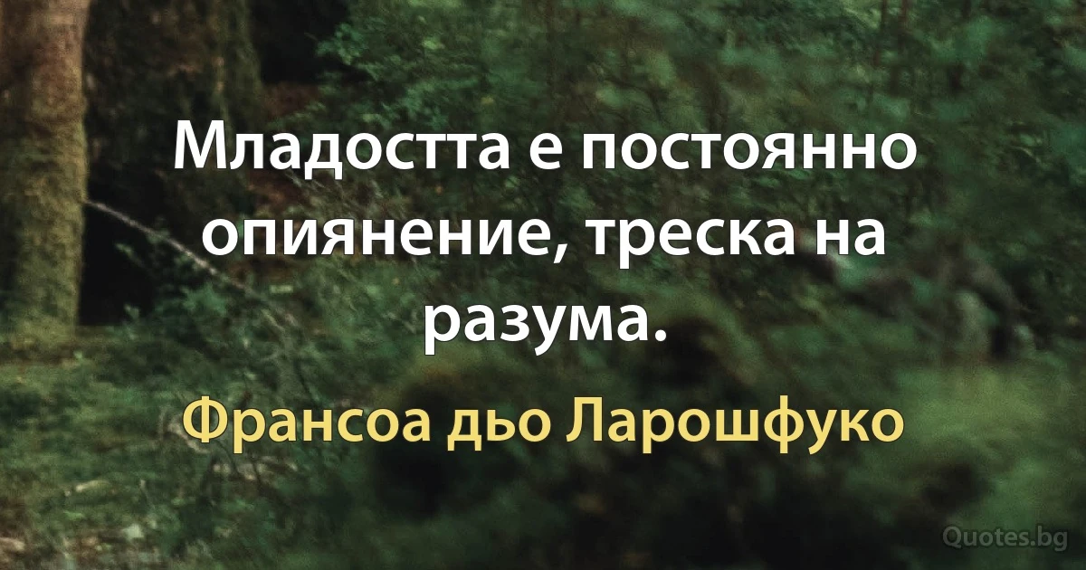 Младостта е постоянно опиянение, треска на разума. (Франсоа дьо Ларошфуко)