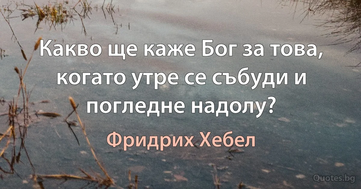 Какво ще каже Бог за това, когато утре се събуди и погледне надолу? (Фридрих Хебел)