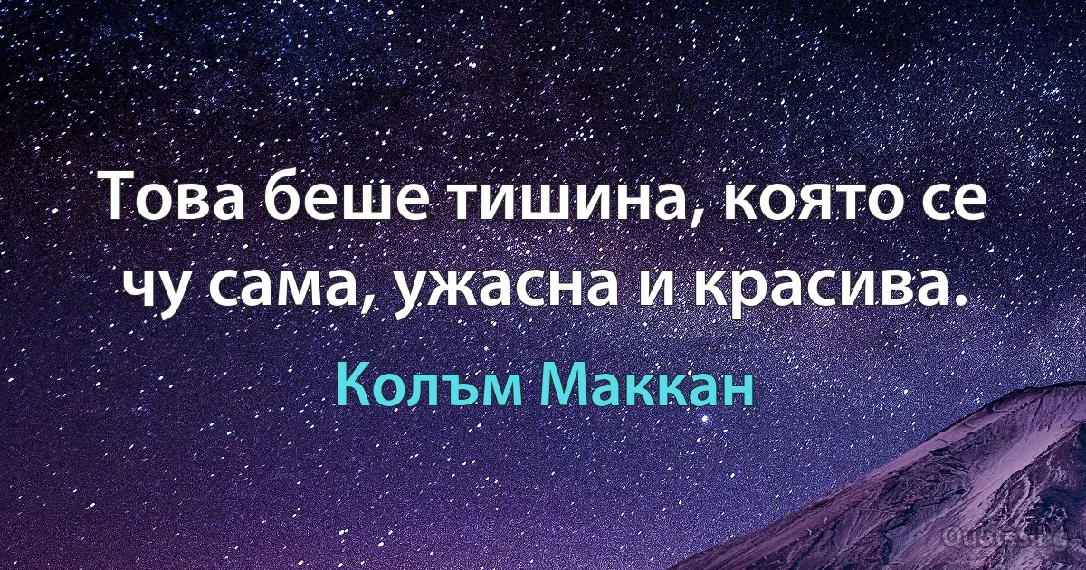 Това беше тишина, която се чу сама, ужасна и красива. (Колъм Маккан)