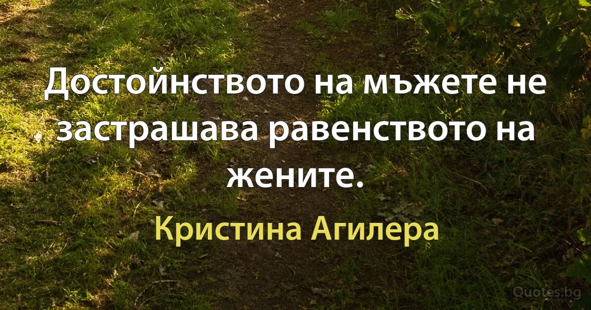 Достойнството на мъжете не застрашава равенството на жените. (Кристина Агилера)