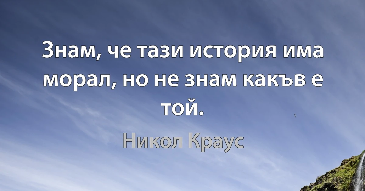 Знам, че тази история има морал, но не знам какъв е той. (Никол Краус)