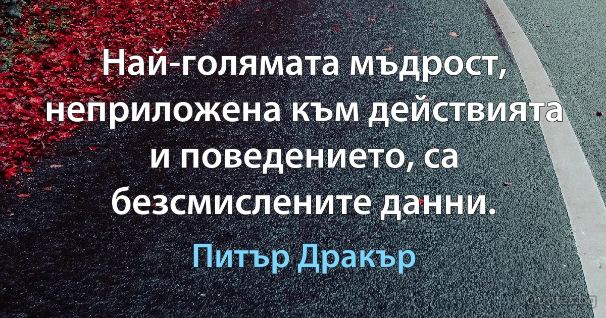 Най-голямата мъдрост, неприложена към действията и поведението, са безсмислените данни. (Питър Дракър)