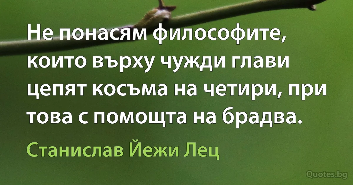 Не понасям философите, които върху чужди глави цепят косъма на четири, при това с помощта на брадва. (Станислав Йежи Лец)