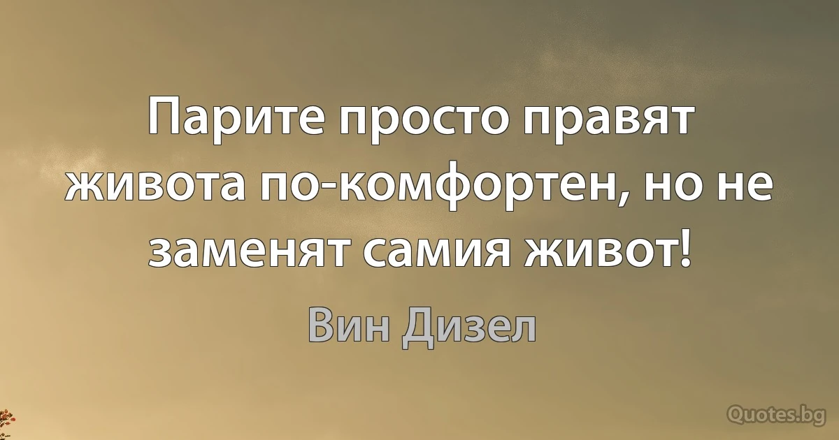 Парите просто правят живота по-комфортен, но не заменят самия живот! (Вин Дизел)