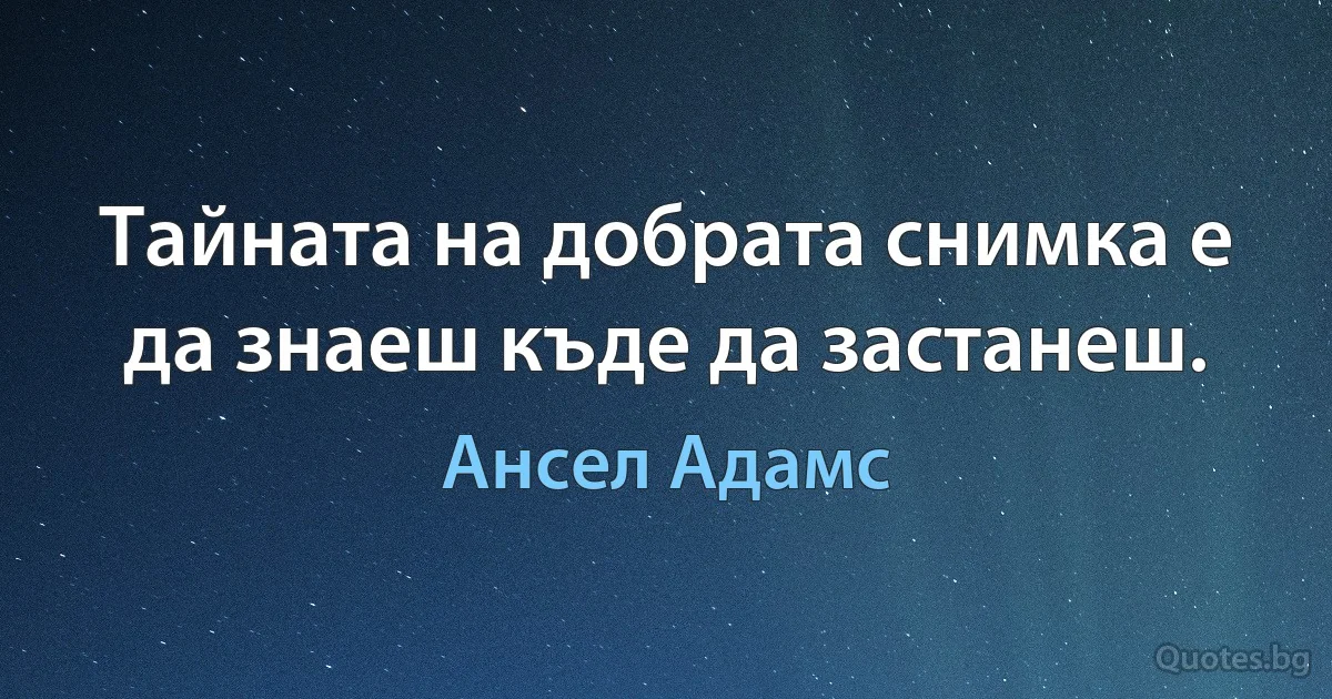 Тайната на добрата снимка е да знаеш къде да застанеш. (Ансел Адамс)