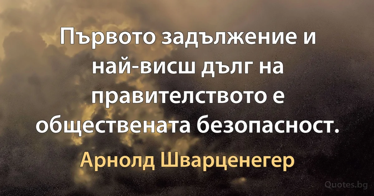 Първото задължение и най-висш дълг на правителството е обществената безопасност. (Арнолд Шварценегер)