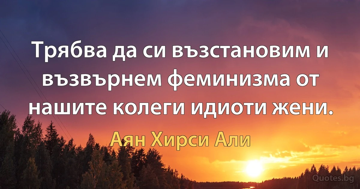 Трябва да си възстановим и възвърнем феминизма от нашите колеги идиоти жени. (Аян Хирси Али)