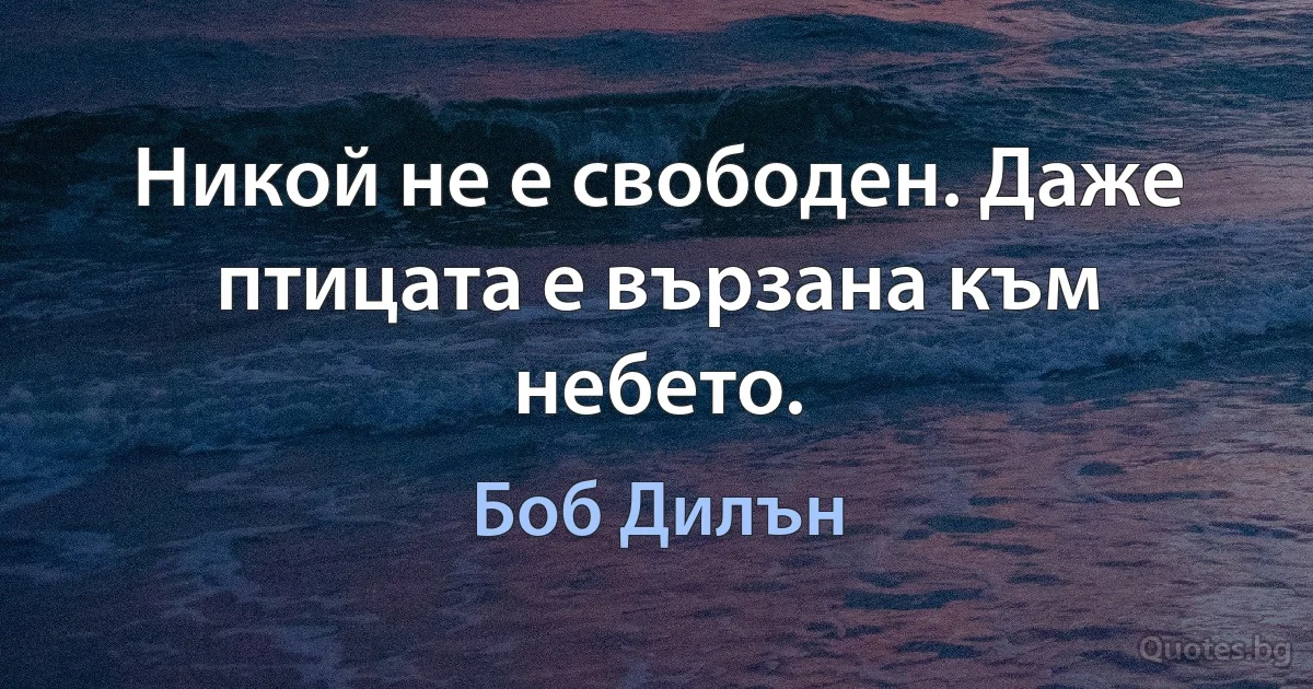 Никой не е свободен. Даже птицата е вързана към небето. (Боб Дилън)