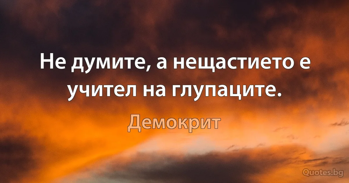 Не думите, а нещастието е учител на глупаците. (Демокрит)