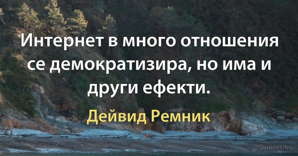 Интернет в много отношения се демократизира, но има и други ефекти. (Дейвид Ремник)