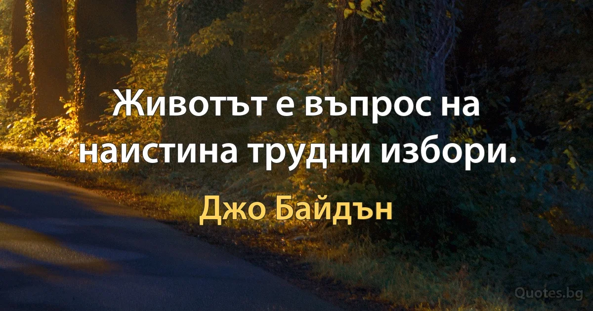 Животът е въпрос на наистина трудни избори. (Джо Байдън)